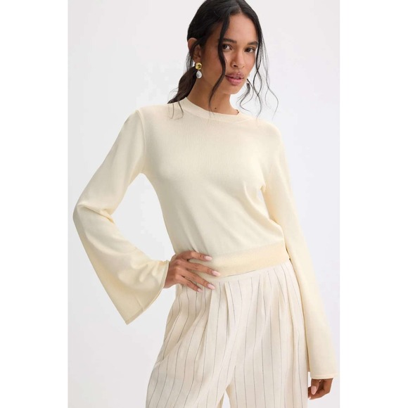 SOLID & STRIPED Sweaters - Solid & Striped Cream Bell Sleeve Cropped Crewneck Sweater Womens Large L
